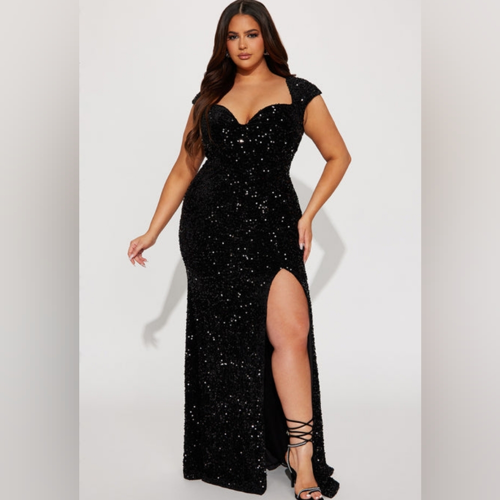 Fashion Nova Riley Sequin Gown - Black Size 1x
